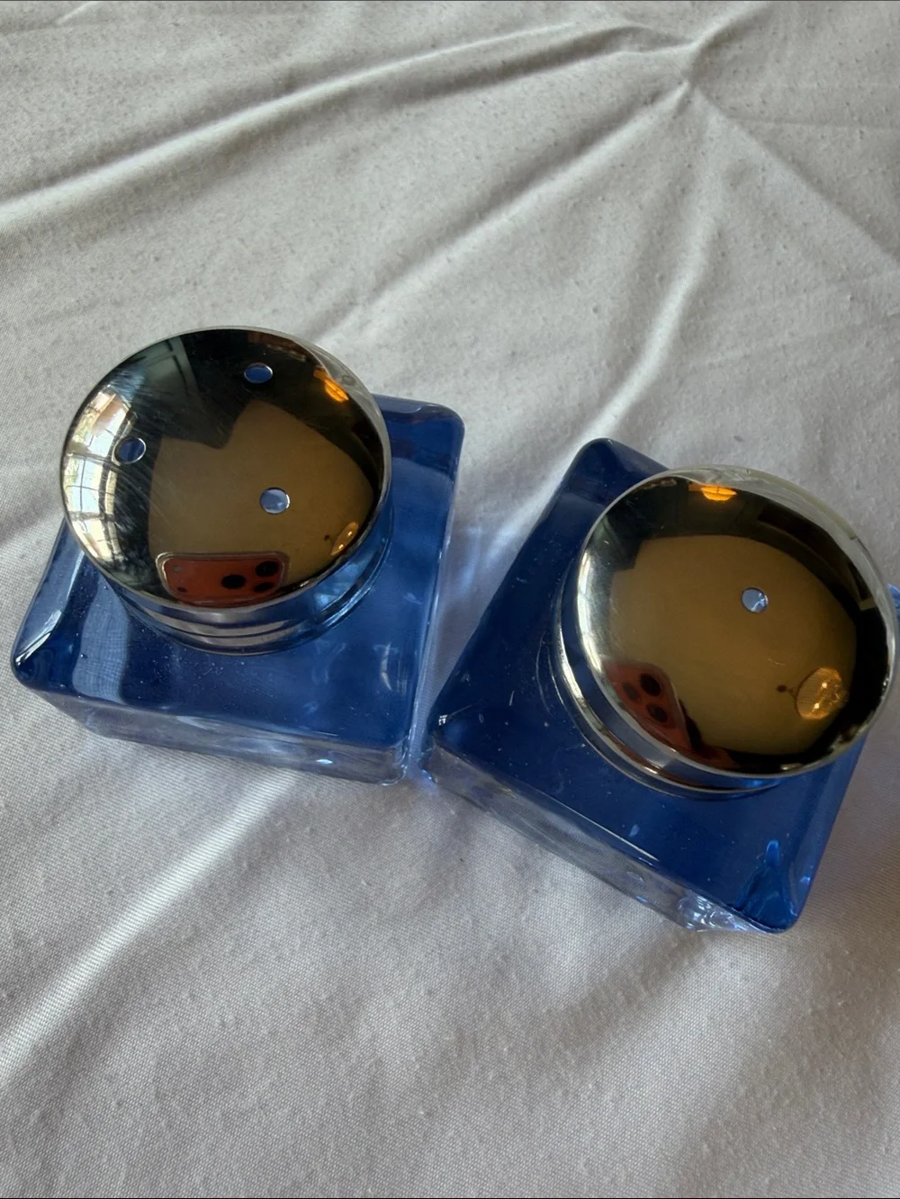 Vintage Pottery Barn Monterey Salt & Pepper Set - Blue Glass